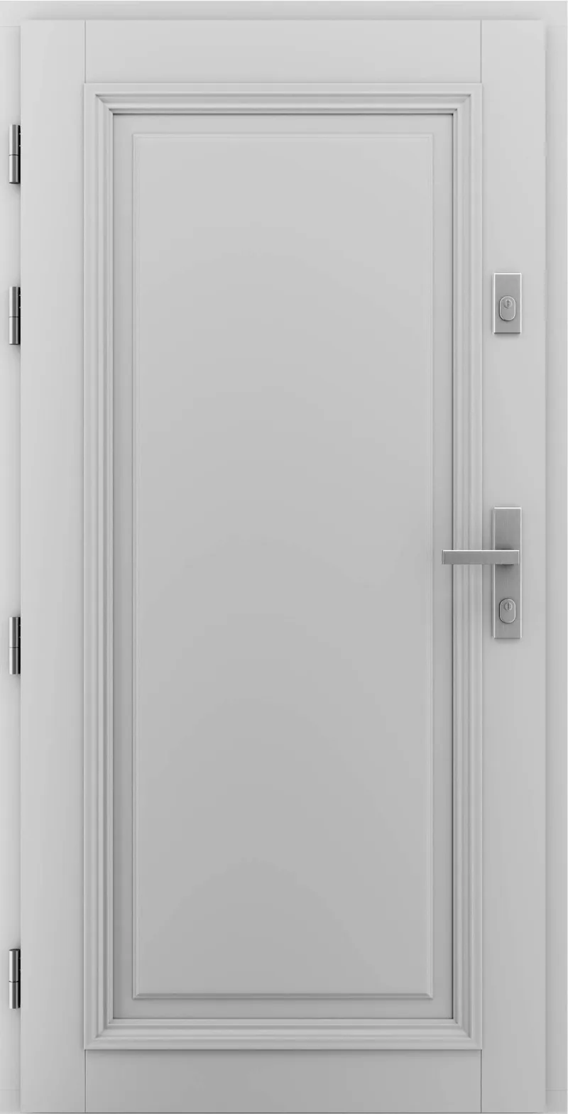 POL-SKONE ELEGANT CLASSIC wzor V00 - packshot bialych drzwi zewnetrznych ramiakowych z panelem ozdobnym