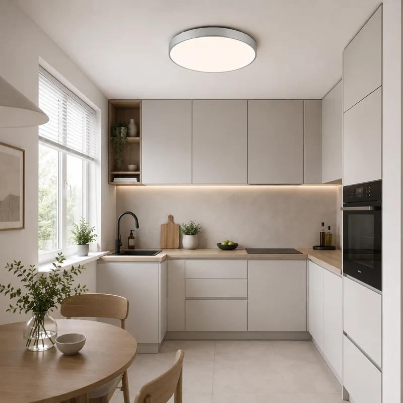 Taśma LED pod górnymi szafkami kuchni, plafon Velis na suficie — TK Lighting