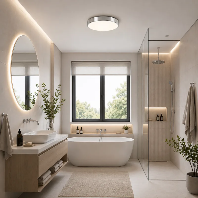 Podświetlane lustro i taśma LED pod blatem umywalki w łazience — TK Lighting