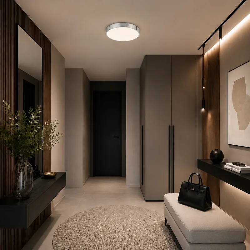 Taśmy LED w szafie i wnękach korytarza, plafon Velis Chrome — TK Lighting