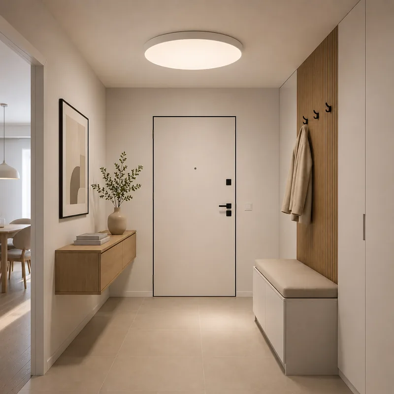 Plafon LED Velis White w przedpokoju z garderobą — TK Lighting