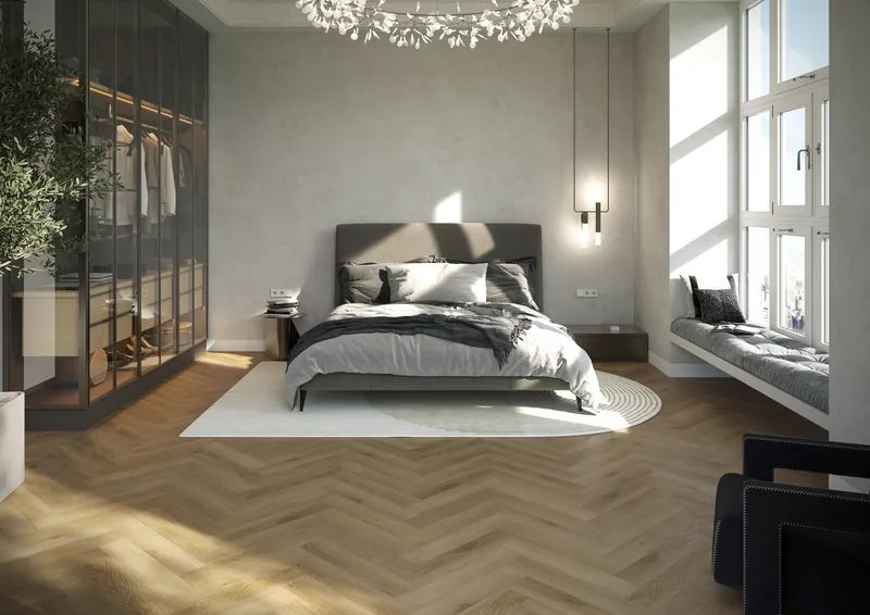 Sypialnia z garderobą — jodła SPC Royal Castle Pena — VinylTechLab