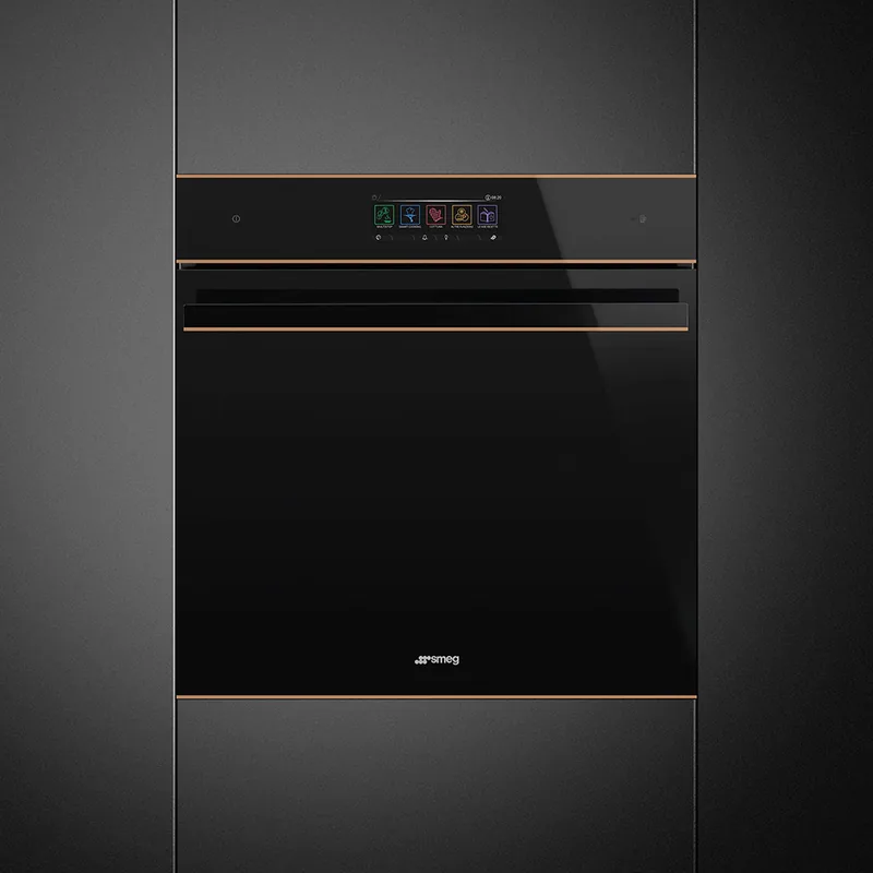 Piekarnik do zabudowy Smeg Dolce Stil Novo w czerni z miedzianymi wykonczeniami, ciemna zabudowa — Smeg