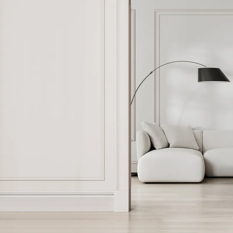 Salon ze sztukaterią ścienną i listwą Quadro — Lamelio