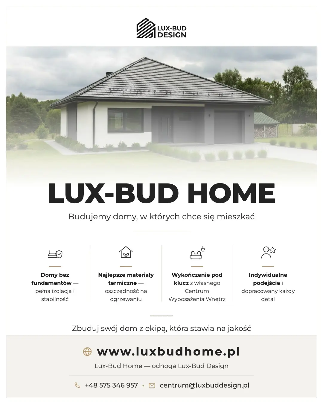 Lux-Bud Home — plakat oferty domów pod klucz